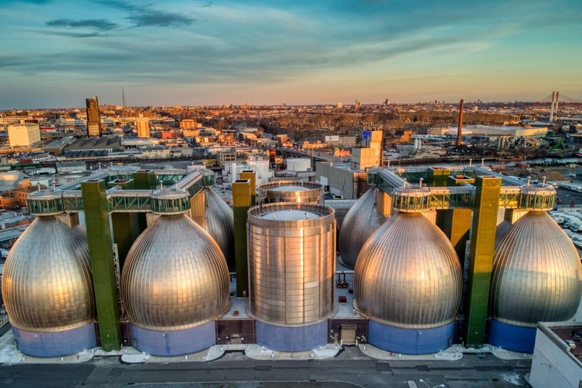 Anaerobic digester vessels at a wastewater treatment facility.